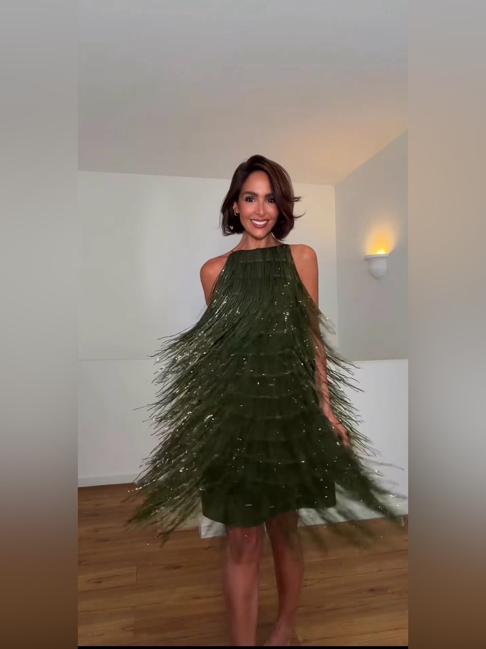 ZARA ZW COLLECTION FRINGED SEQUIN DRESS OLIVE SMALL